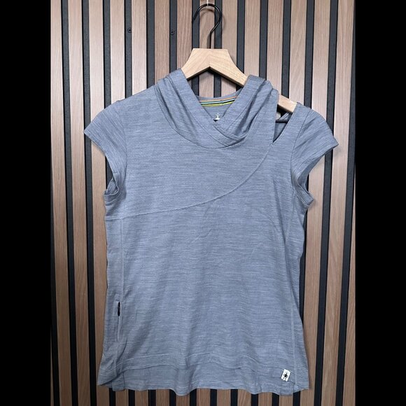 Smartwool Hoodie XS Gray Merino Wool Cut Off Shoulder Pocket Zip Stretch Top - Picture 1 of 7